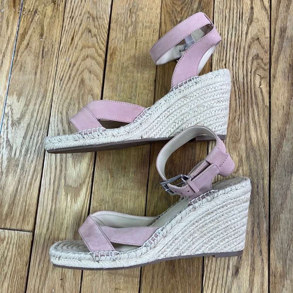 Vince‎ Camuto Pink Suede Espadrille Wedge Sandals Ankle Strap Size 10M